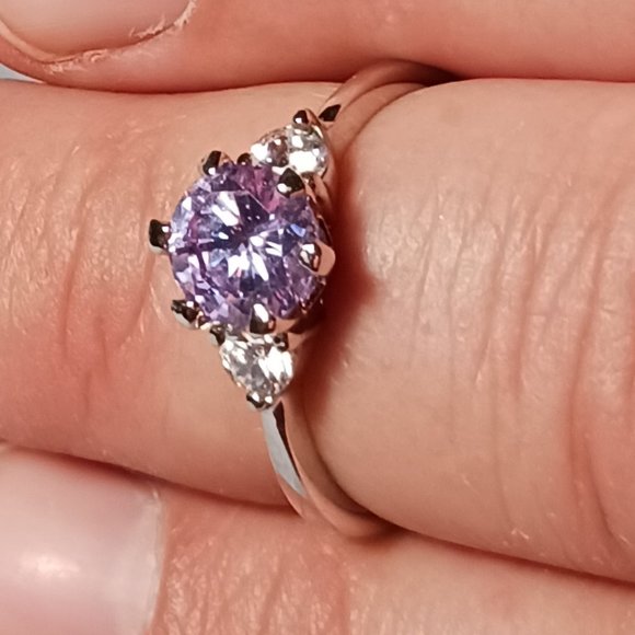 Silver Amethyst Ring with CZ Accents Size 9 - Picture 4 of 14
